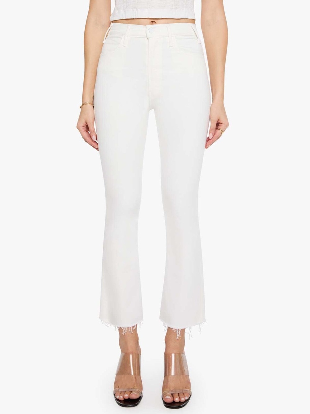 Mother The Hustler Ankle Fray Jeans in Fairest of Them All White NWT